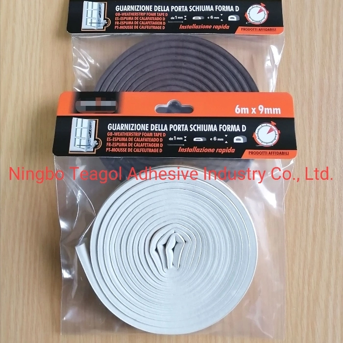 6mmx9mmx6m (3Mx2rolls) D Section Draught Excluder White&Brown / D-Profile Self-Adhesive Rubber Foam Seal Strip White&Brown. EPDM Material
